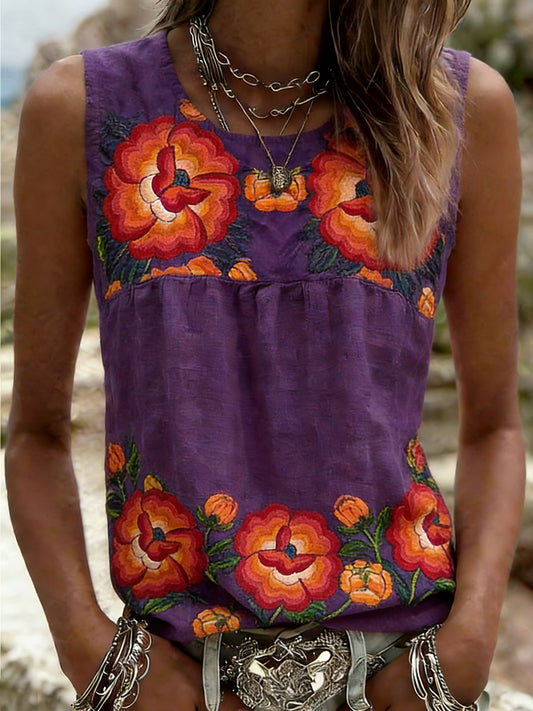 Women's Mexican Floral Vest Top