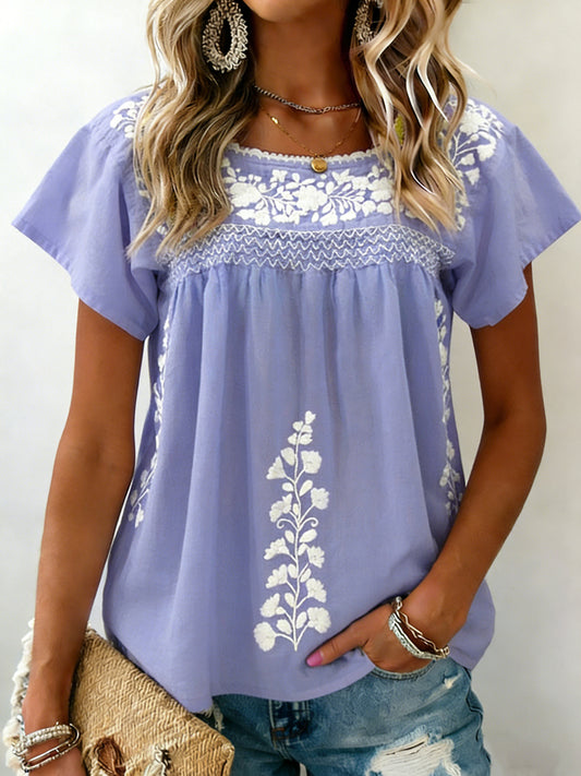 Women's Mexican Floral Short Sleeves Shirt