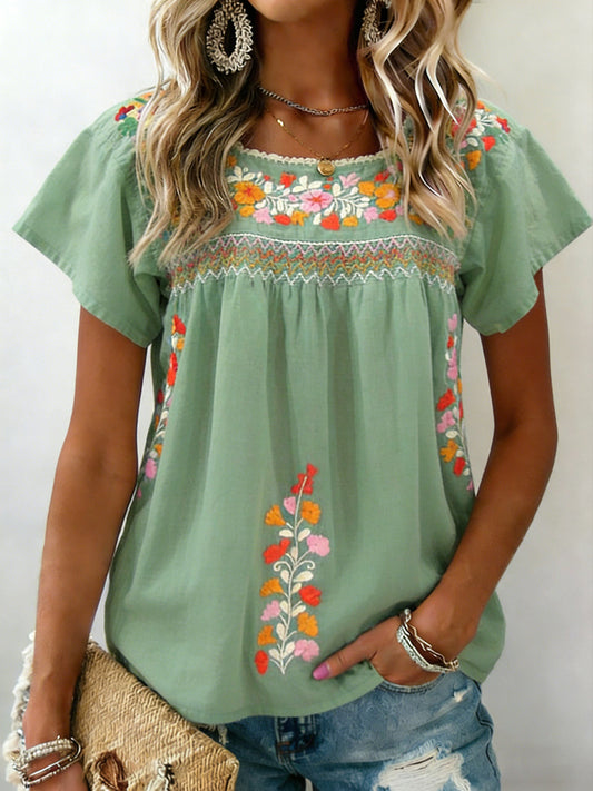 Women's Mexican Floral Short Sleeves Shirt