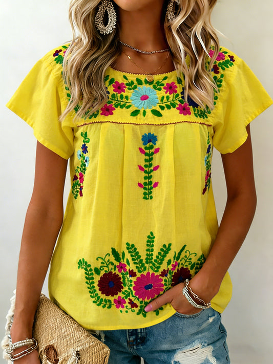 Women's Mexican Floral Short Sleeves Shirt