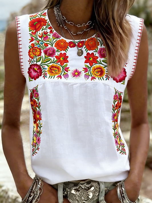 Women's Mexican Floral Vest Top