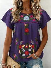 Women's Mexican Floral Short Sleeves Shirt