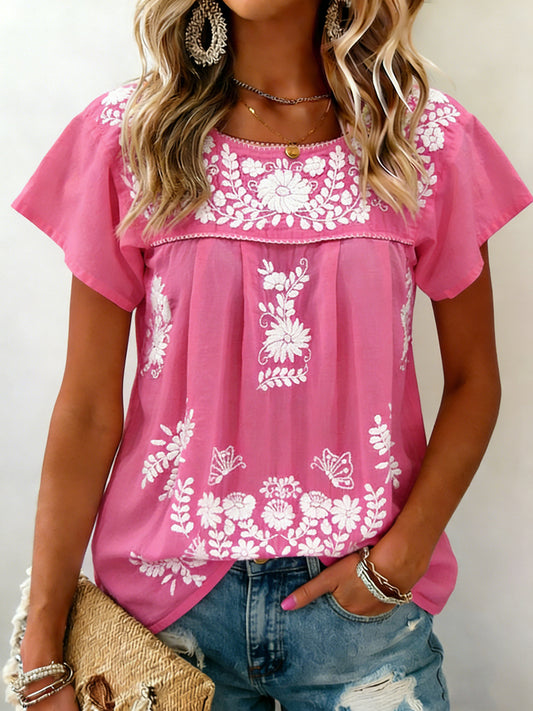 Women's Mexican Floral Short Sleeves Shirt