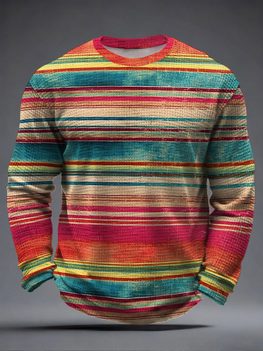 Men's Striped Artistic Print Casual T-Shirt