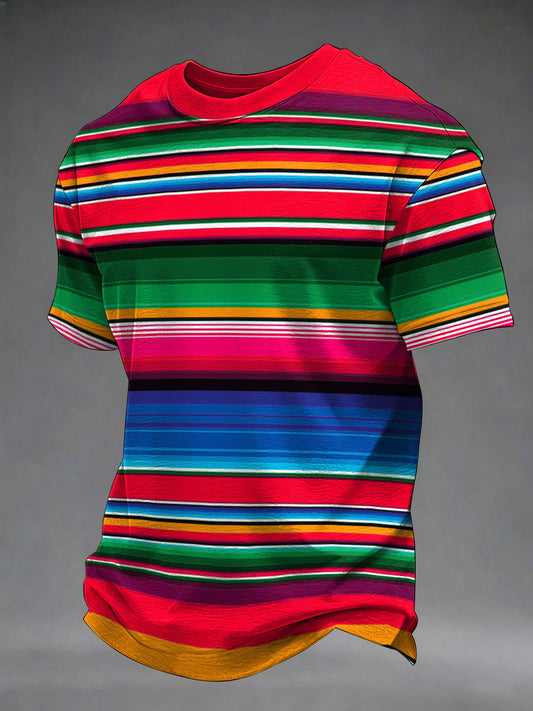 Men's Striped Artistic Print Casual T-Shirt