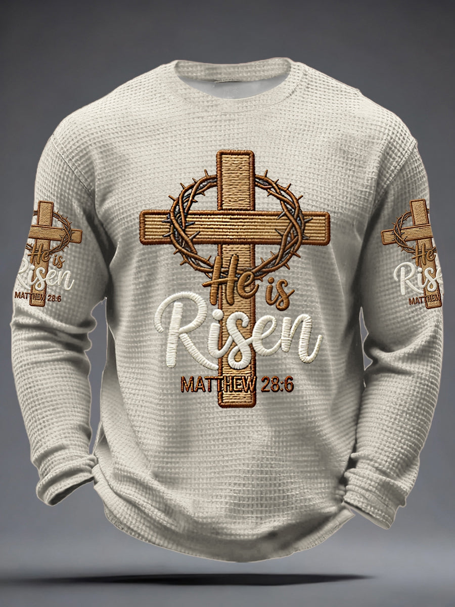 Men's He is Riser MATTHEW 28:6 Waffle Long Sleeve T-Shirt