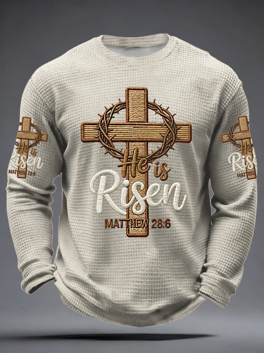 Men's He is Riser MATTHEW 28:6 Waffle Long Sleeve T-Shirt