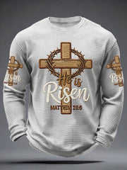 Men's He is Riser MATTHEW 28:6 Waffle Long Sleeve T-Shirt