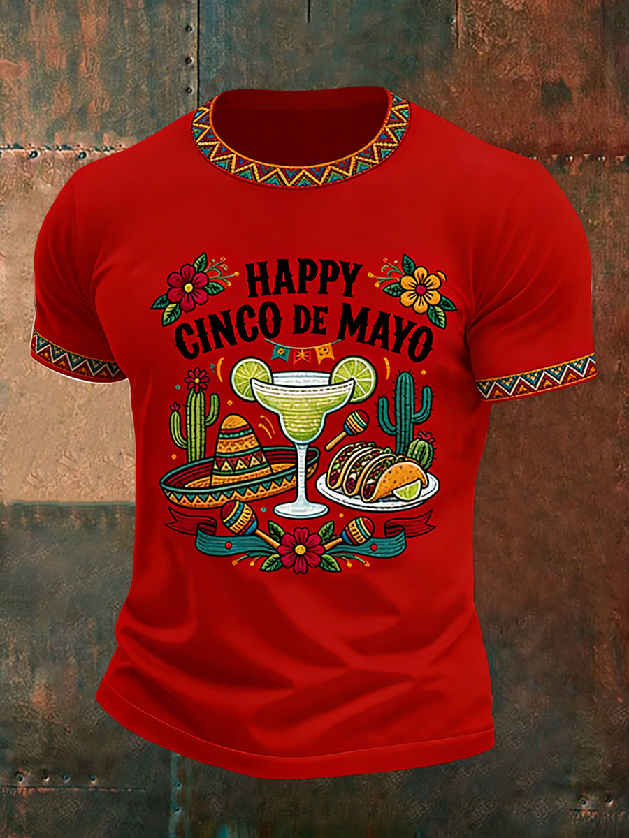Men's Happy Cinco De Mayo Print Casual Tee