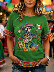 Women's Viva La Fiesta! Skull Print Casual Ruffle Sleeve Tee