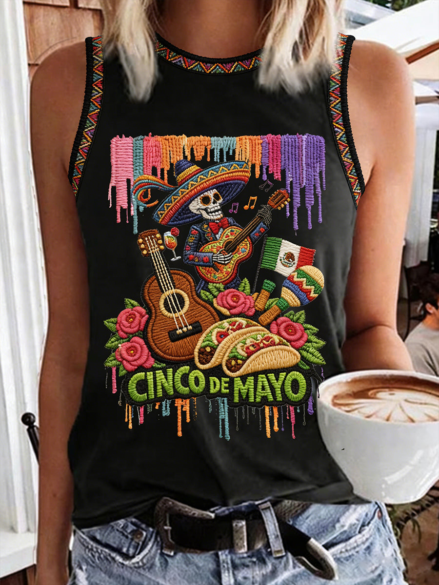 Women's Cinco De Mayo Print Casual Sleeveless Tee