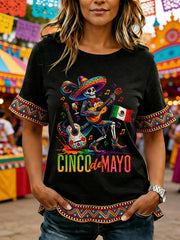 Women's Cinco De Mayo Print Casual Ruffle Sleeve Tee