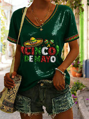 Men's Cinco de Mayo Print Casual V-neck T-shirt