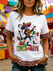 Women's Cinco De Mayo Print Casual Ruffle Sleeve Tee
