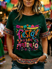 Women's Cinco De Mayo Print Casual Ruffle Sleeve Tee