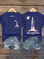Women's Return To The Moon 2026 Casual V-Neck Tee