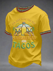 Men's Funny I'm Just Here For The Margaritas And Tacos Print Casual Tee
