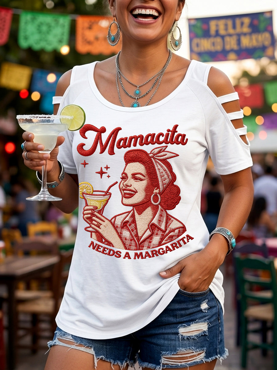 Women's Funny Mamacita Needs A Margarita Cinco de Mayo Print Casual Top