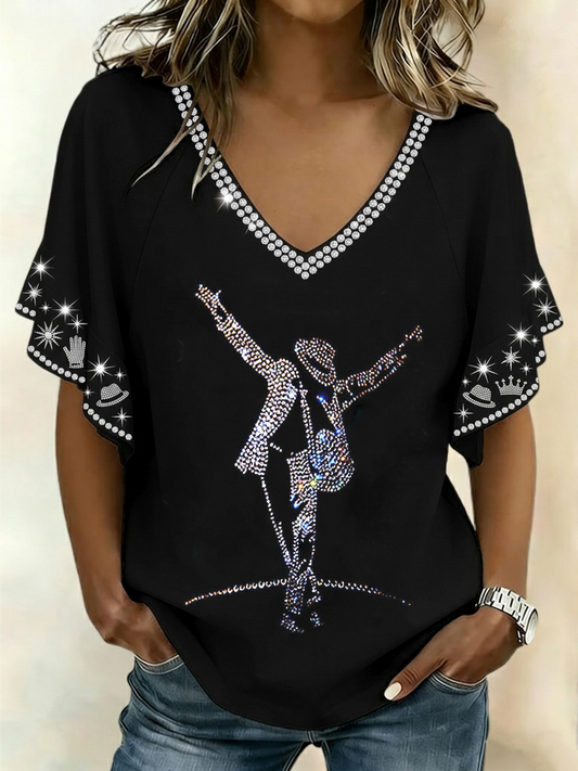 Women's Pop Music Figure Hang Shot Short Sleeve T-Shirt