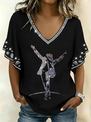 Women's Pop Music Figure Hang Shot Short Sleeve T-Shirt