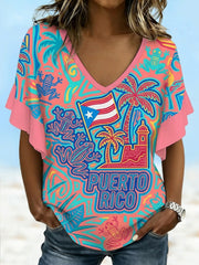 Women's Puerto Rico Print Vacation Shirt