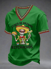 Men's Funny Cinco De Mayo Bitchachos Skull Print V-neck Tee