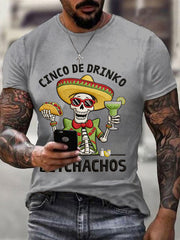 Men's Funny Cinco De Drinko Bitchachos Skull Print Tee