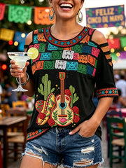 Women's Cinco De Mayo Art Printed Off-shoulder T-shirt