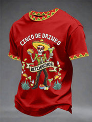Men's Funny Cinco De Drinko Bitchachos Skull Print Tee