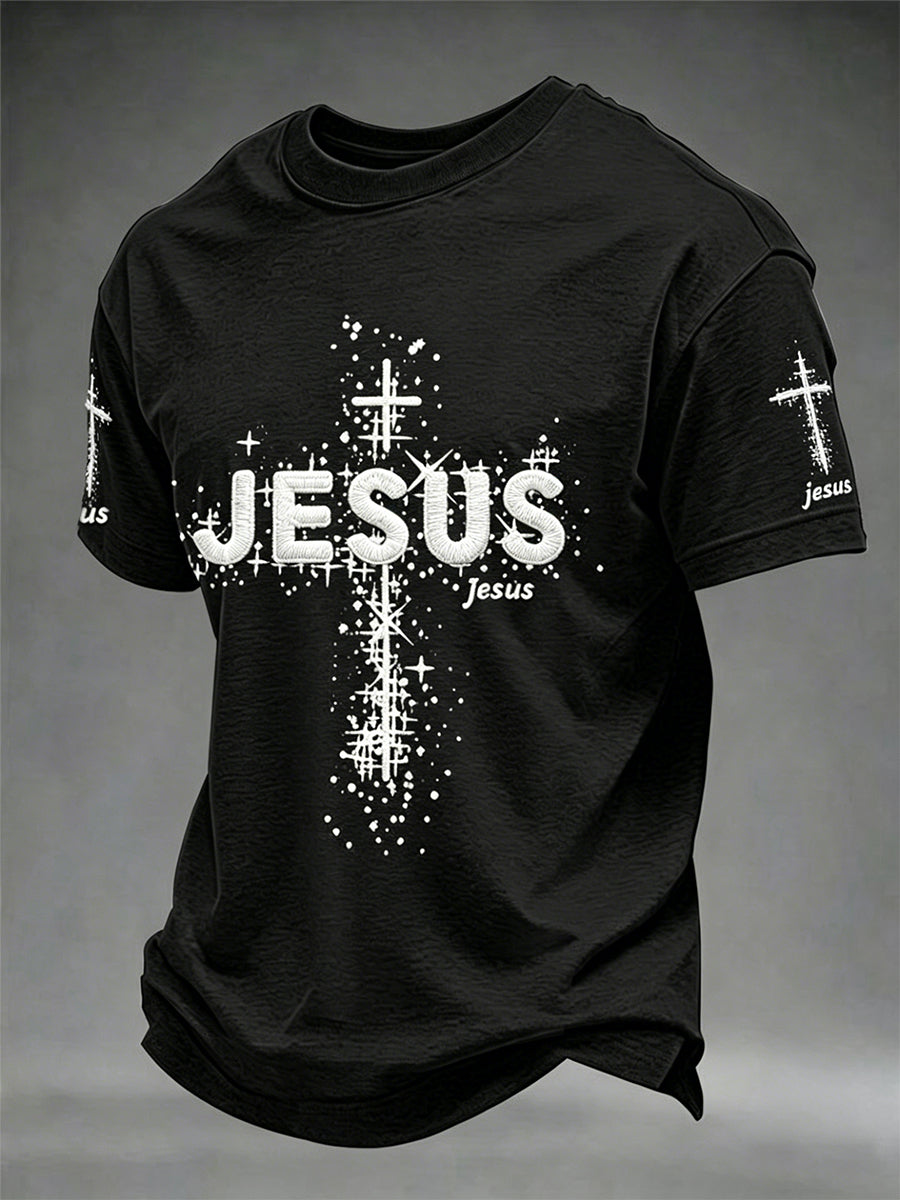Men's Christian Jesus  Cross Print Short Sleeve T-shirt