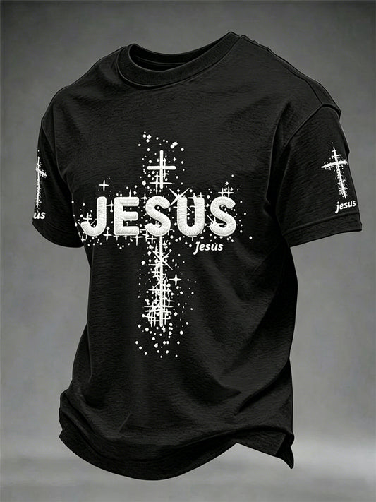 Men's Christian Jesus  Cross Print Short Sleeve T-shirt
