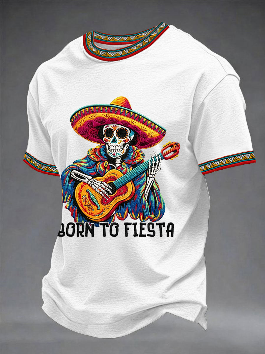 Men's Born To Fiesta Skeleton Print Casual Tee