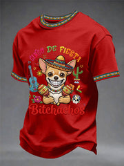 Men's Funny Cinco De Fiesta Bitchachos Dog Print Casual Tee