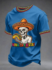 Men's Viva La Fiesta! Skeleton Print Casual Tee