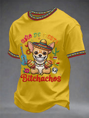 Men's Funny Cinco De Fiesta Bitchachos Dog Print Casual Tee