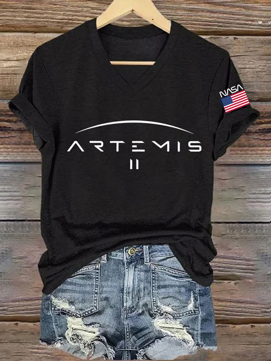 Women's Artemis II 2026 Print Casual V-Neck Tee