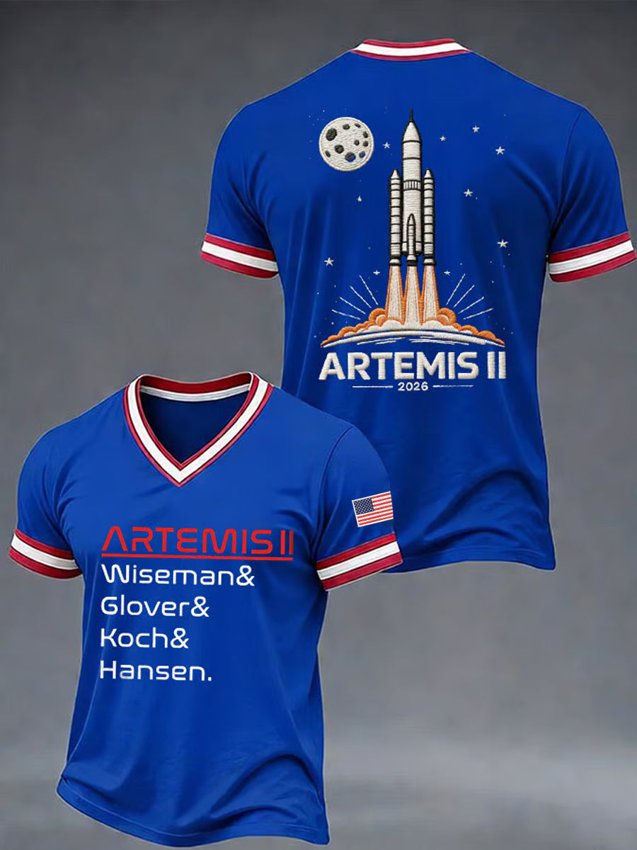 Men's Artemis II To The Moon And Beyond V-neck Short Sleeve T-shirt