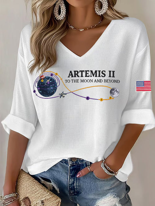 Women's Artemis II 2026 Print Print Waffle V-Neck Top