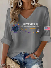 Women's Artemis II 2026 Print Print Waffle V-Neck Top