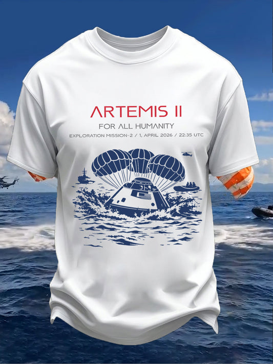 Men's Artemis II 2026 For All Humanity Print Casual Tee