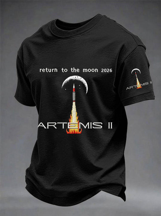 Men's Artemis II 2026 Return To The Moon For All Humanity Print Casual Tee