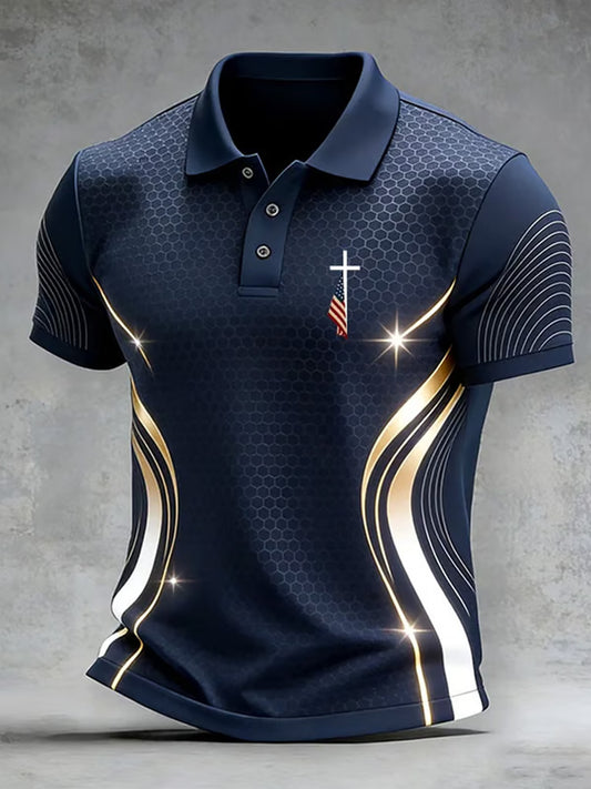 Men's Christian Cross Print Casual Polo