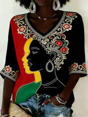 Women's Juneteenth Print V-Neck Top