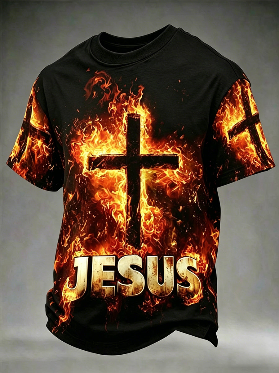 Men's Christian Jesus Cross O-neck Short Sleeve T-shirt