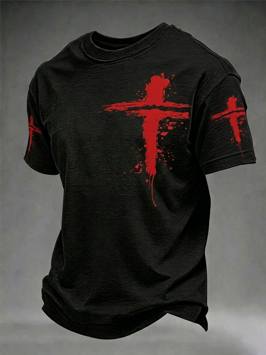 Men's Christian Cross O-neck Short Sleeve T-shirt