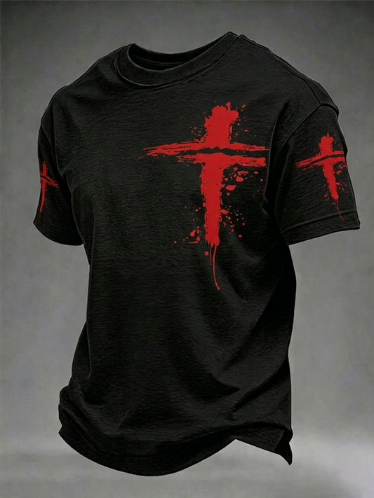 Men's Christian Cross O-neck Short Sleeve T-shirt