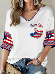 Women's Puerto Rico Printed Mid-length Sleeves V-Neck T-Shirt