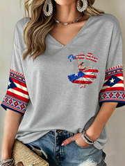 Women's Puerto Rico Printed Mid-length Sleeves V-Neck T-Shirt