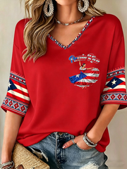 Women's Puerto Rico Printed Mid-length Sleeves V-Neck T-Shirt