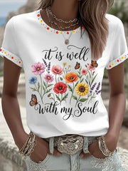 Women's It Is Well With My Soul Floral Print Casual Tee
